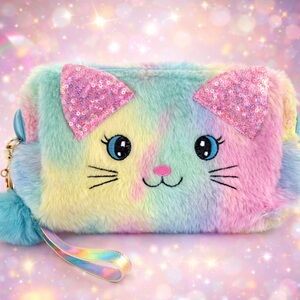 Colorful Cat Face Plush Wristlet